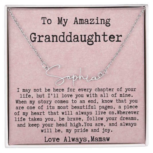 Personalized Birthday Gift for Granddaughter – Custom Signature Style Name Necklace – Unique Name Plate Necklace from Mamaw