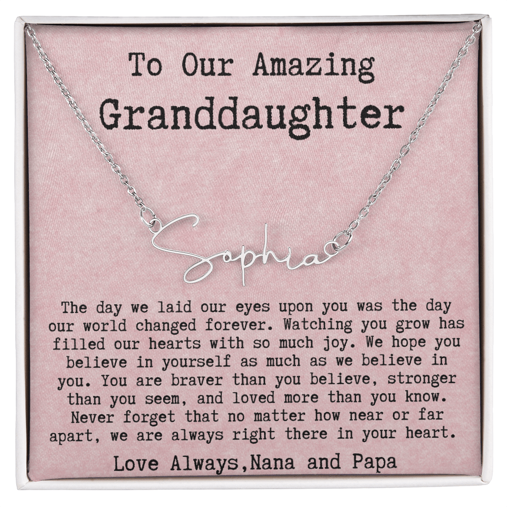 Personalized Birthday Gift for Granddaughter from Nana and Papa - Signature Style Name Necklace