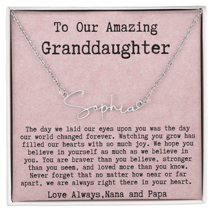 Personalized Birthday Gift for Granddaughter from Nana and Papa - Signature Style Name Necklace