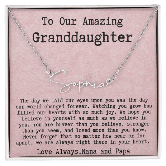 Personalized Birthday Gift for Granddaughter from Nana and Papa - Signature Style Name Necklace