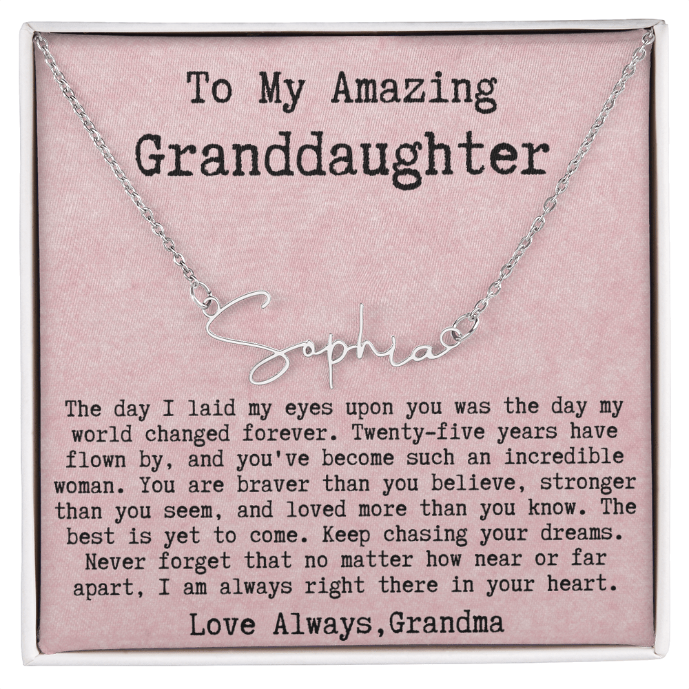 Personalized 25th Birthday Gift from Grandma to Granddaughter - Signature Style Name Necklace