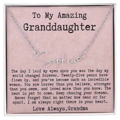 Personalized 25th Birthday Gift from Grandma to Granddaughter - Signature Style Name Necklace