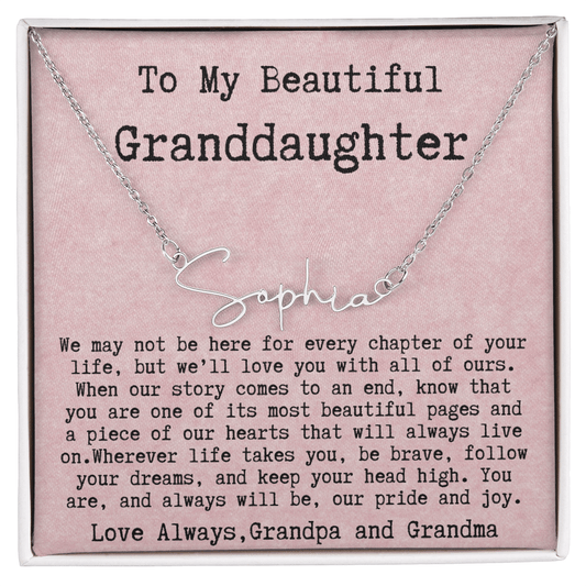 Personalized Gift for Granddaughter from Grandpa and Grandma - signature style name necklace
