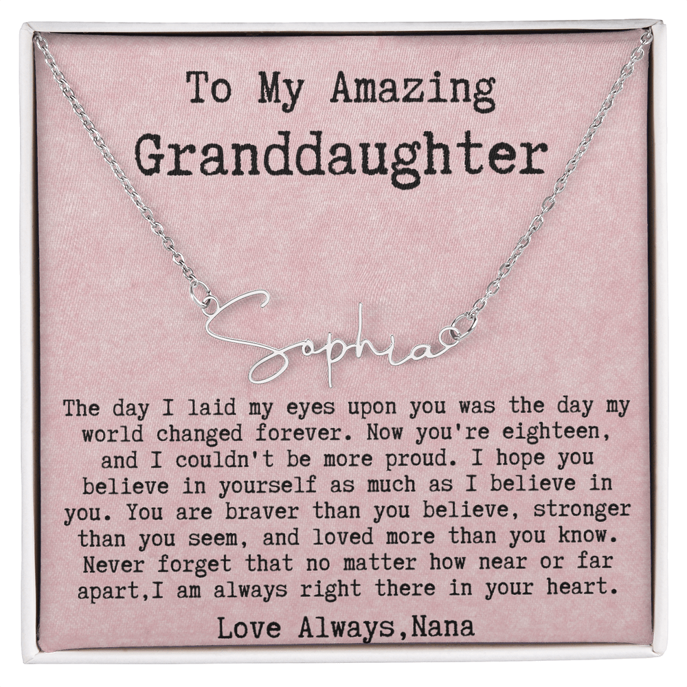 Personalized 18th Birthday Gift for Granddaughter from Nana - Signature Style Name Necklace