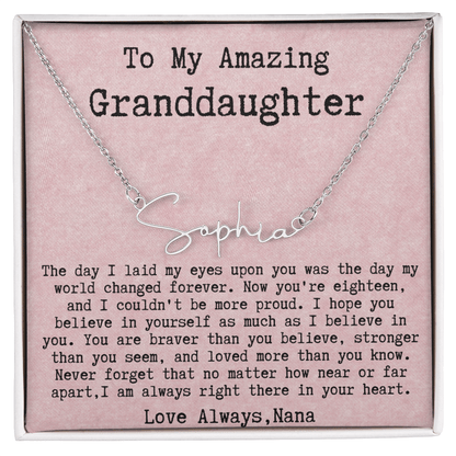 Personalized 18th Birthday Gift for Granddaughter from Nana - Signature Style Name Necklace