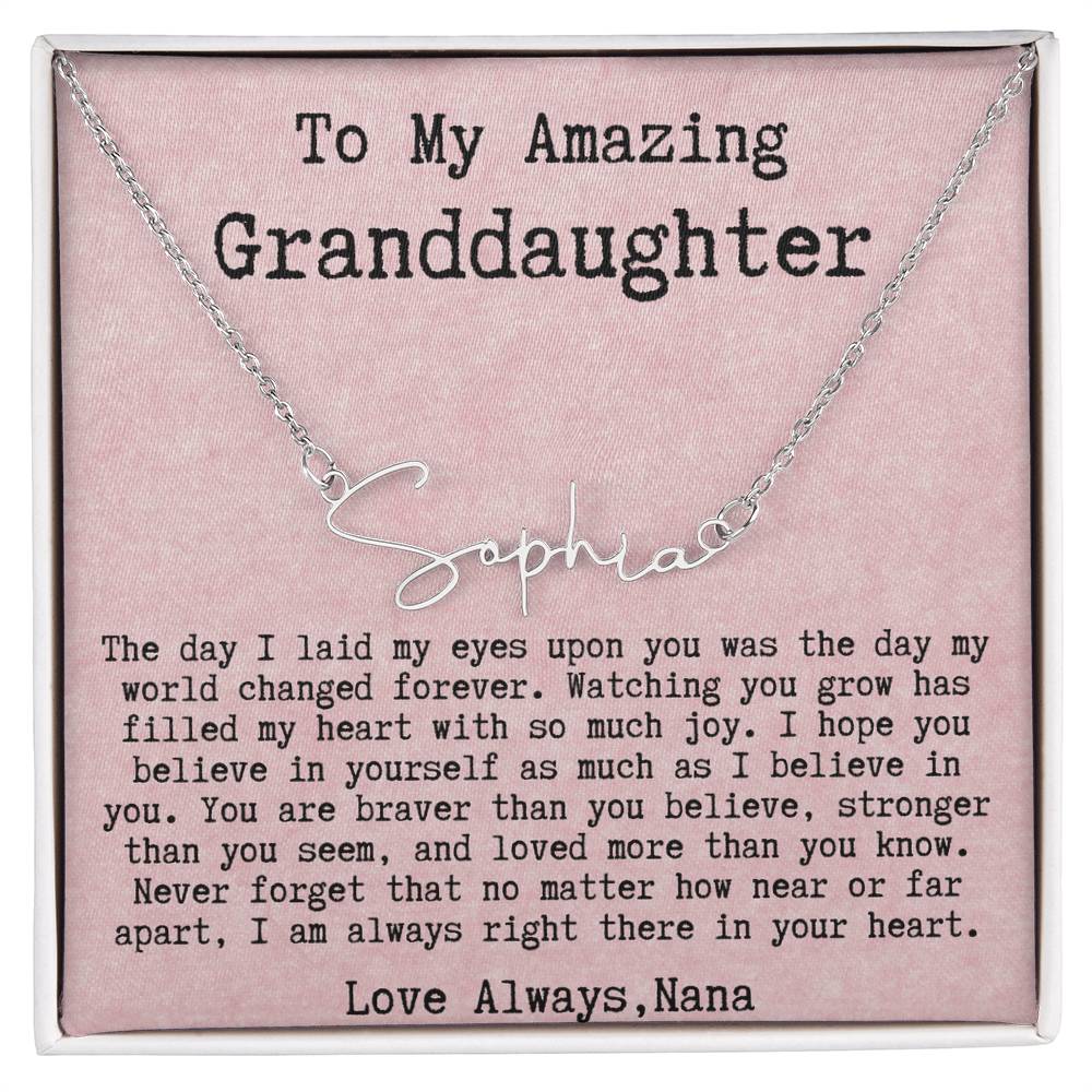 Personalized Birthday Gift for Granddaughter from Nana - Signature Style Name Necklace