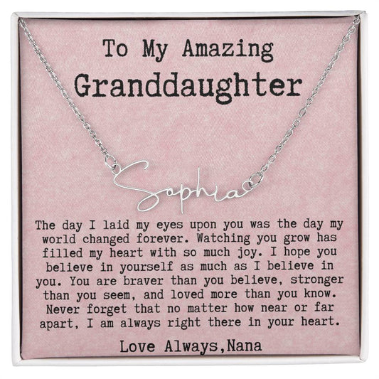 Personalized Birthday Gift for Granddaughter from Nana - Signature Style Name Necklace