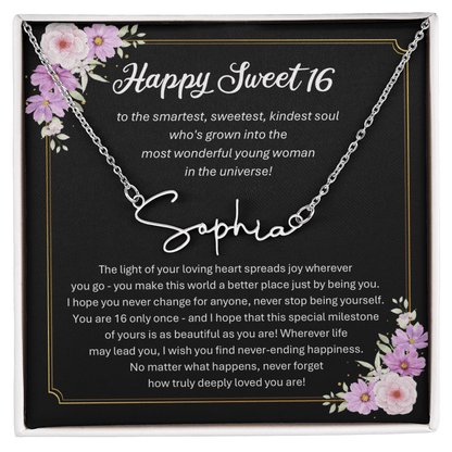 Personalized Sweet 16 Birthday Gift – Custom Signature Style Name Necklace – Unique Name Plate Necklace for Granddaughter from Grandma or Daughter from Mom