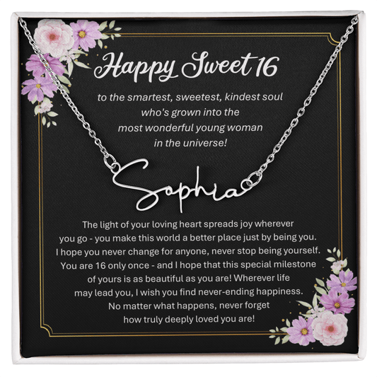 Personalized Sweet 16 Birthday Gift – Custom Signature Style Name Necklace – Unique Name Plate Necklace for Granddaughter from Grandma or Daughter from Mom