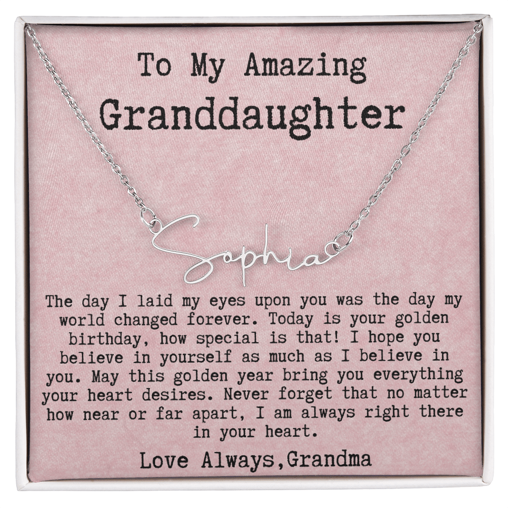 Personalized Golden Birthday Gift from Grandma to Granddaughter - Signature Style Name Necklace