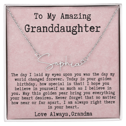 Personalized Golden Birthday Gift from Grandma to Granddaughter - Signature Style Name Necklace