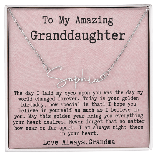 Personalized Golden Birthday Gift from Grandma to Granddaughter - Signature Style Name Necklace