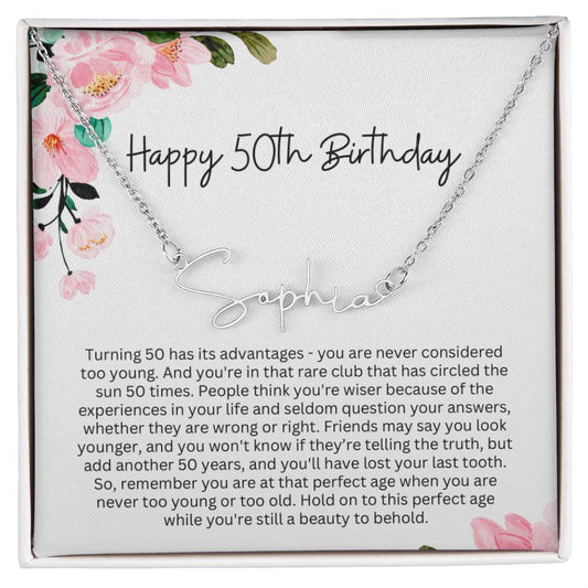 Personalized  50th Birthday Gift for Her - Customizable Signature Style Name Necklace