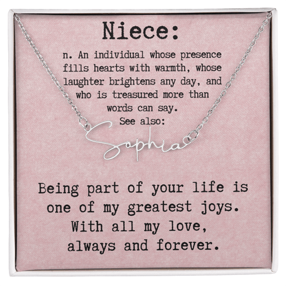 Personalized Birthday Gift for Niece – Custom Signature Style Name Necklace – Unique Name Plate Necklace Birthday Present from Aunt