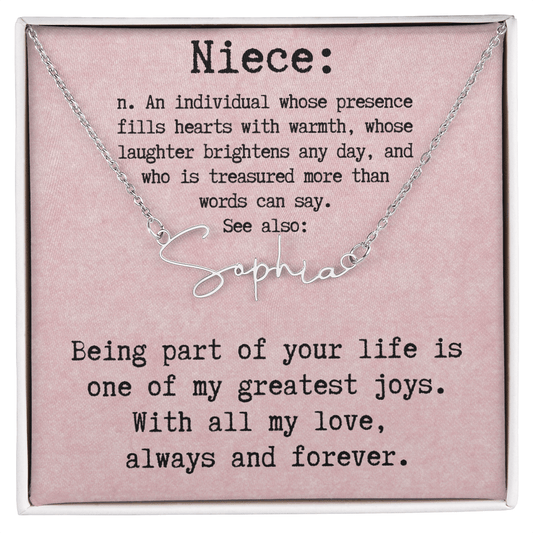 Personalized Birthday Gift for Niece – Custom Signature Style Name Necklace – Unique Name Plate Necklace Birthday Present from Aunt