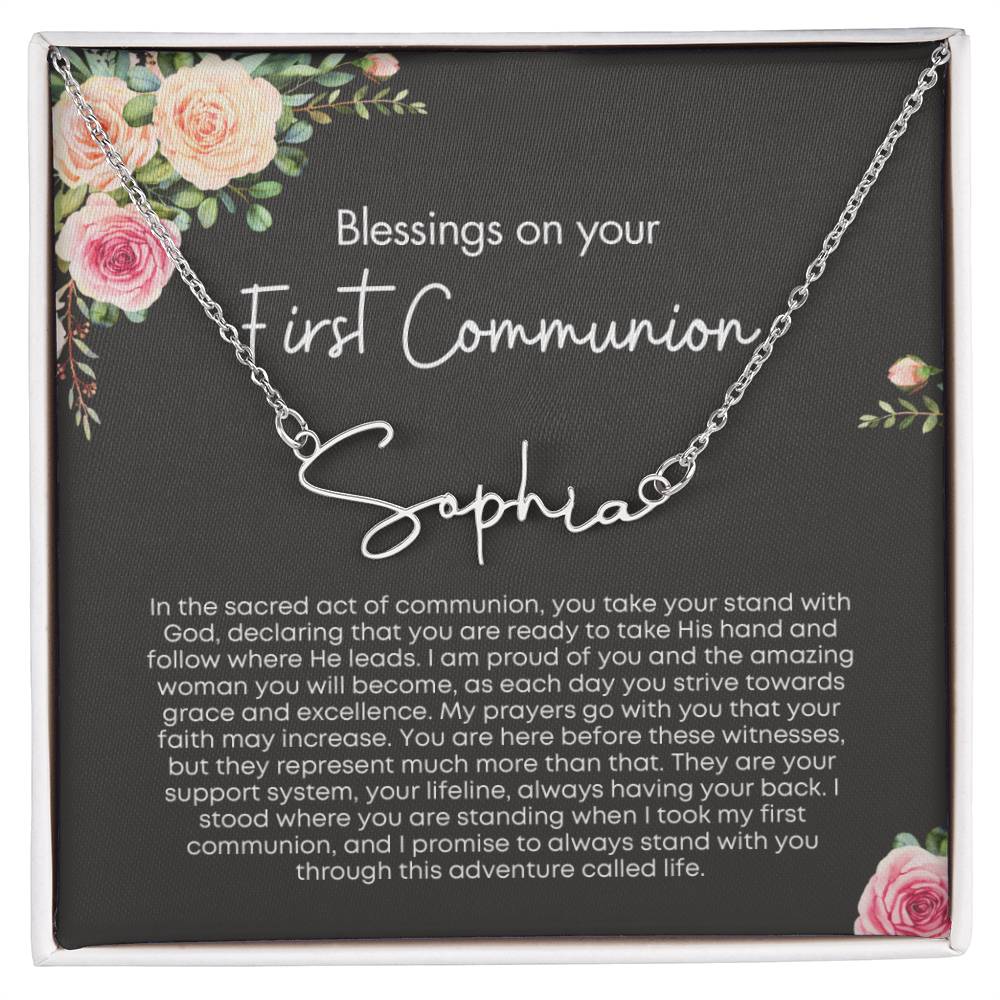 Personalized First Holy Communion Gift for Her - Customizable Signature Style Name Necklace