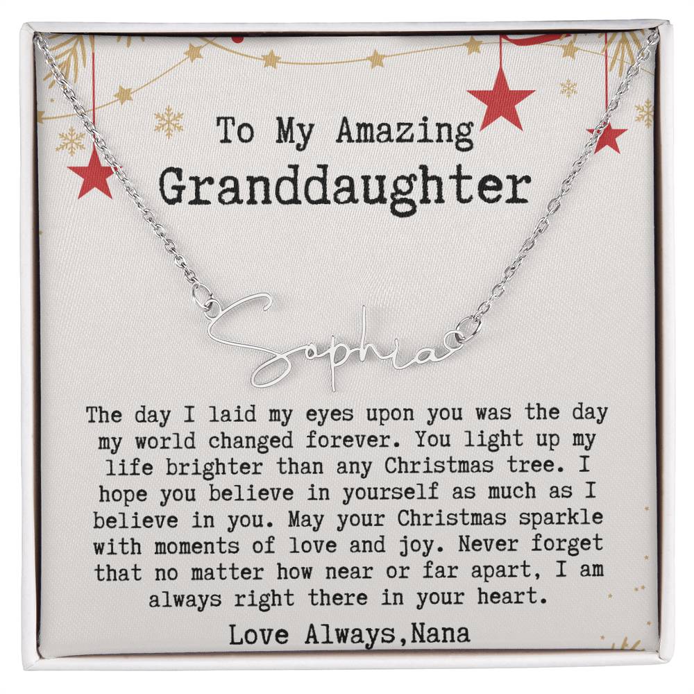 Personalized Christmas Gift from Nana to Granddaughter - Signature Style Name Necklace