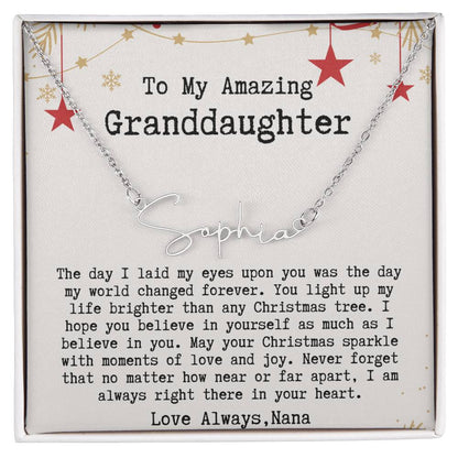 Personalized Christmas Gift from Nana to Granddaughter - Signature Style Name Necklace
