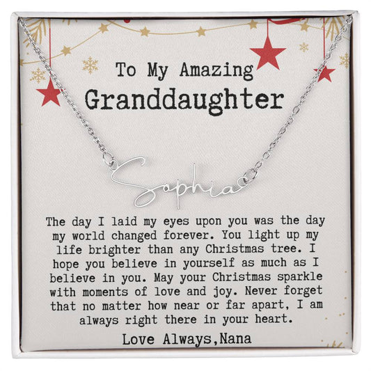 Personalized Christmas Gift from Nana to Granddaughter - Signature Style Name Necklace
