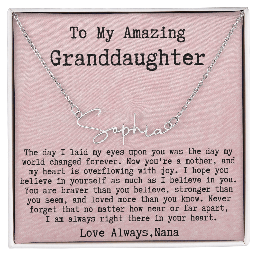 Personalized New Mom Gift from Nana to Granddaughter - Signature Style Name Necklace