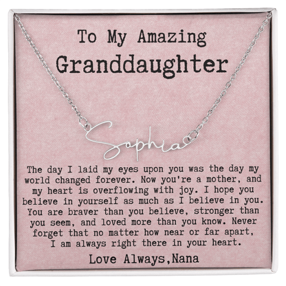 Personalized New Mom Gift from Nana to Granddaughter - Signature Style Name Necklace