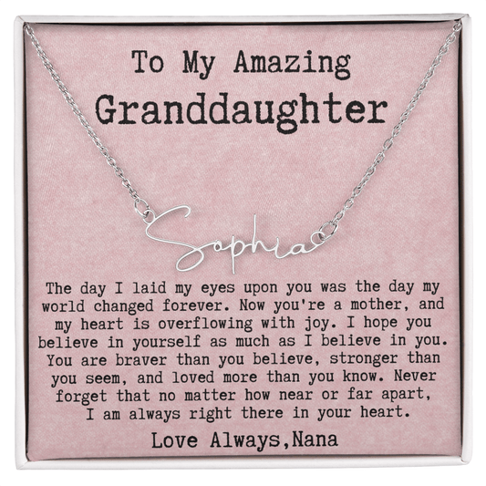 Personalized New Mom Gift from Nana to Granddaughter - Signature Style Name Necklace