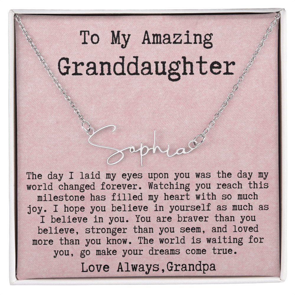 Personalized Graduation Gift from Grandpa to Granddaughter - Signature Style Name Necklace