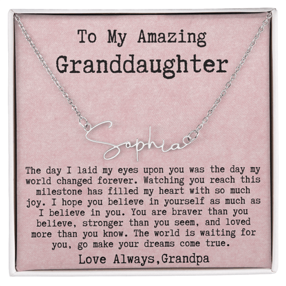 Personalized Graduation Gift from Grandpa to Granddaughter - Signature Style Name Necklace