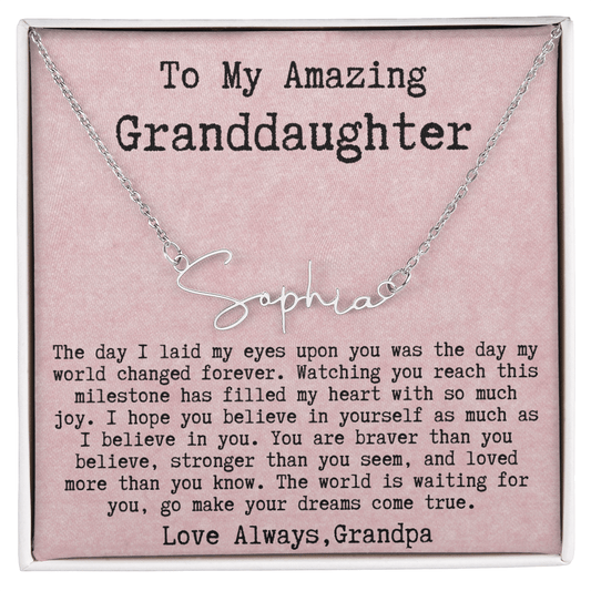 Personalized Graduation Gift from Grandpa to Granddaughter - Signature Style Name Necklace