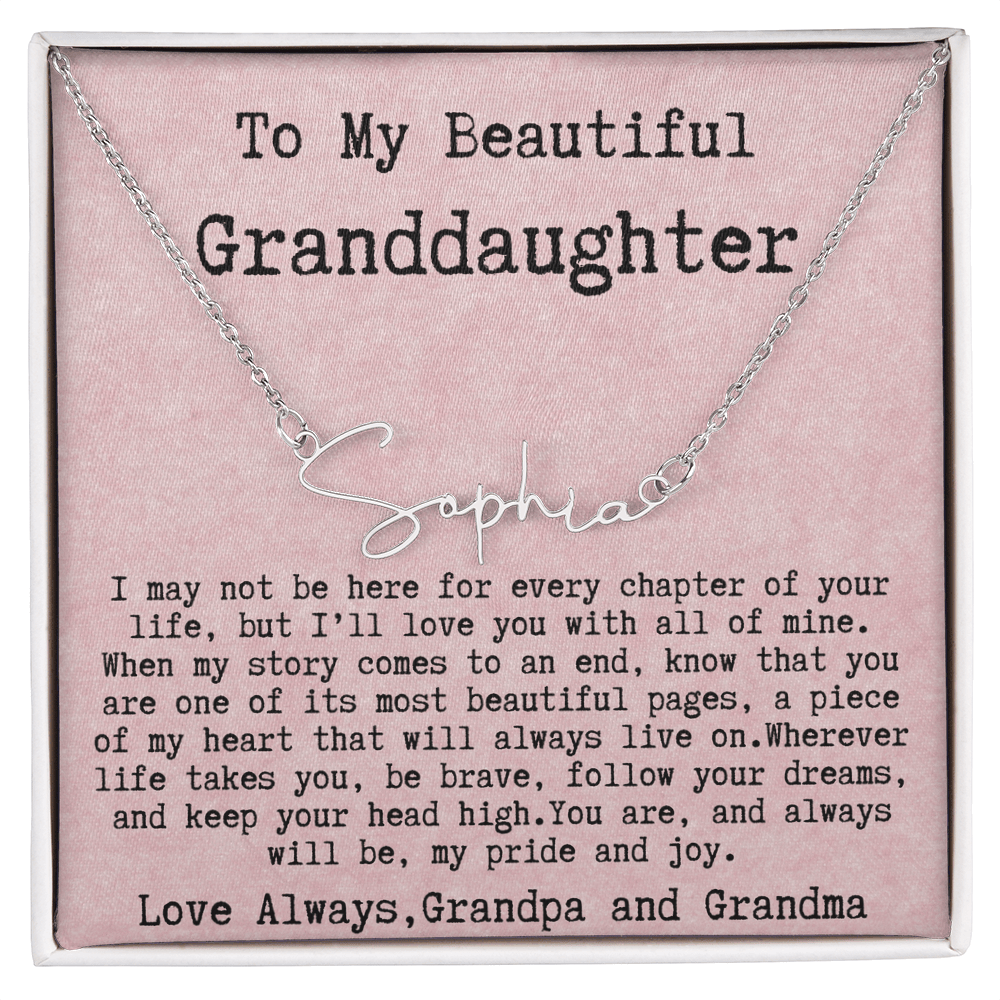 Gift for Granddaughter from Grandpa and Grandma - Signature Style Name Necklace