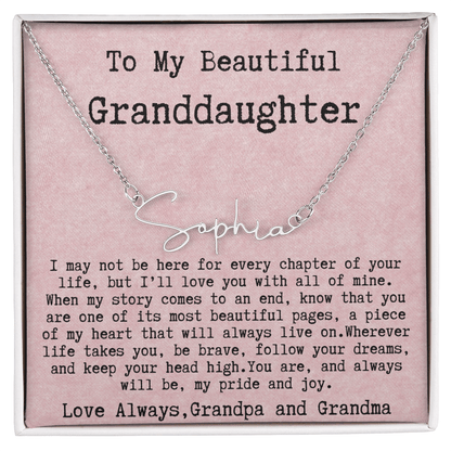 Gift for Granddaughter from Grandpa and Grandma - Signature Style Name Necklace