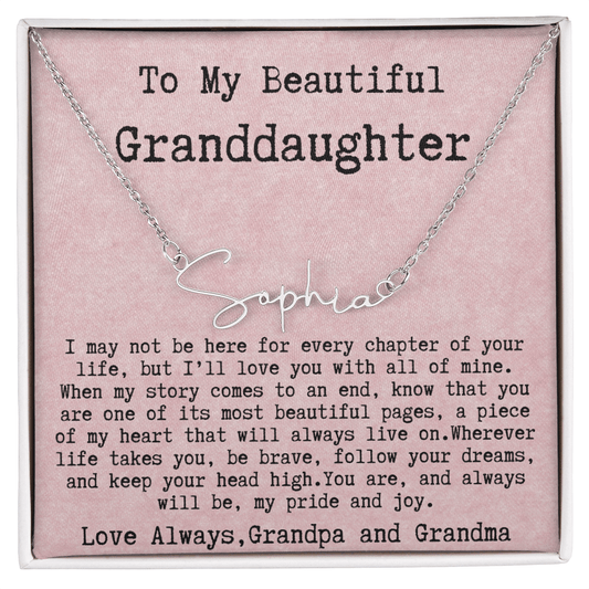 Gift for Granddaughter from Grandpa and Grandma - Signature Style Name Necklace