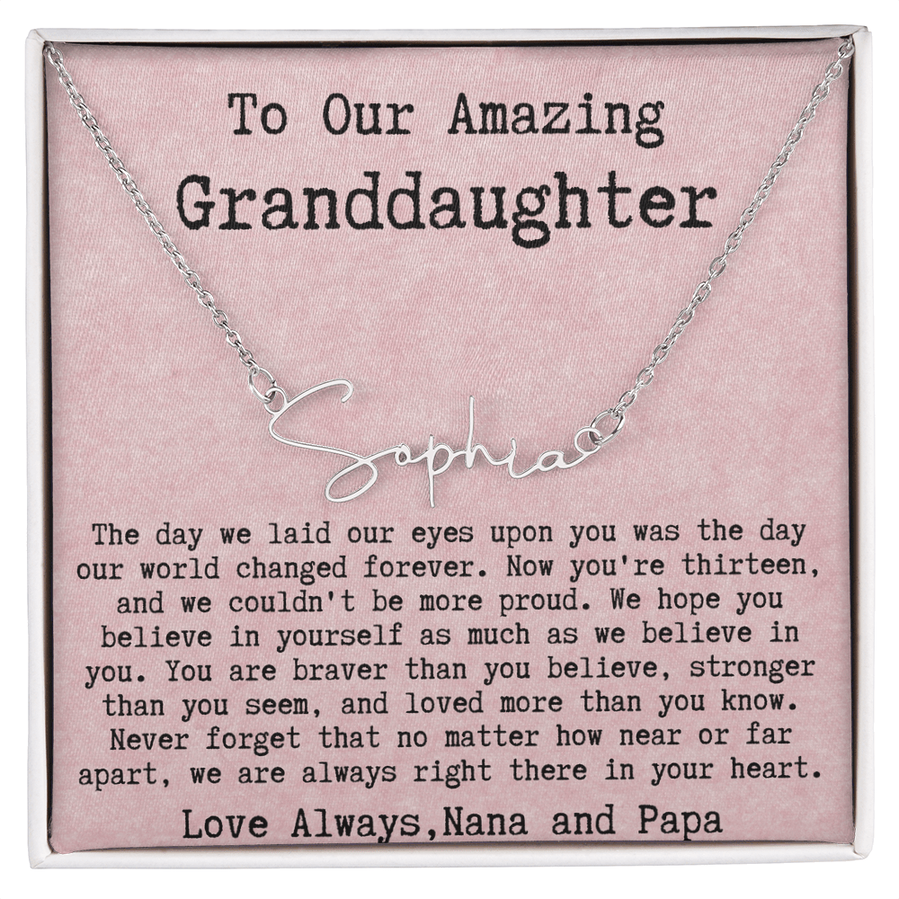 Personalized 13th Birthday Gift from Nana and Papa - Signature Style Name Necklace