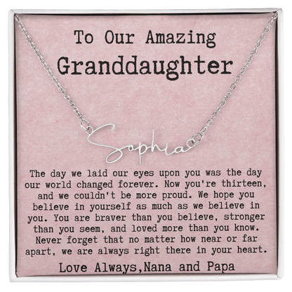 Personalized 13th Birthday Gift from Nana and Papa - Signature Style Name Necklace