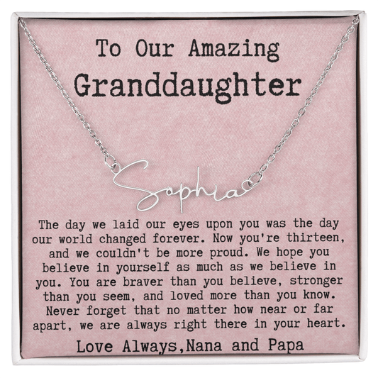 Personalized 13th Birthday Gift from Nana and Papa - Signature Style Name Necklace