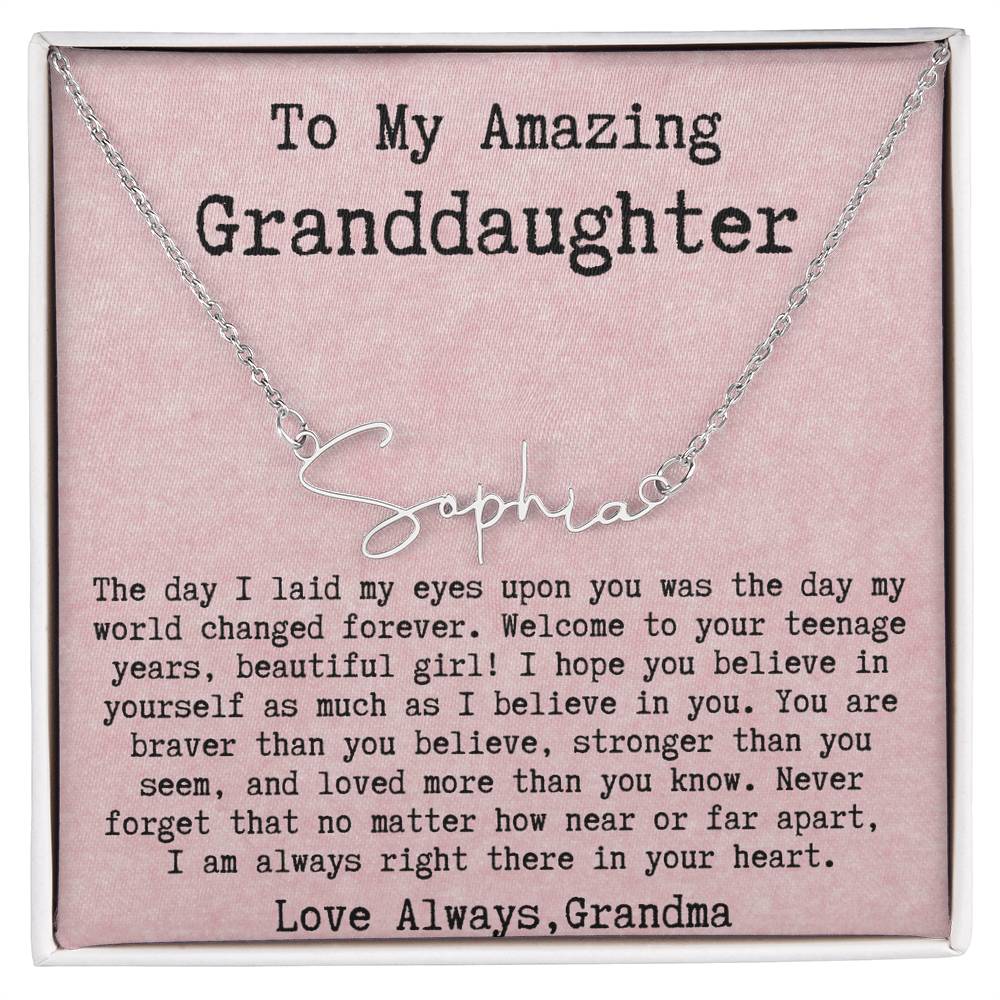 Personalized 13th Birthday Gift for Granddaughter from Grandma - Signature Style Name Necklace