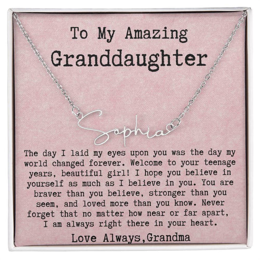 Personalized 13th Birthday Gift for Granddaughter from Grandma - Signature Style Name Necklace