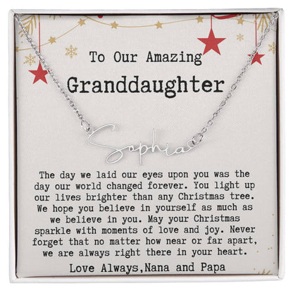 Personalized Christmas Gift from Nana & Papa to Granddaughter - Signature Style Name Necklace