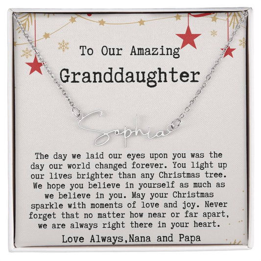 Personalized Christmas Gift from Nana & Papa to Granddaughter - Signature Style Name Necklace