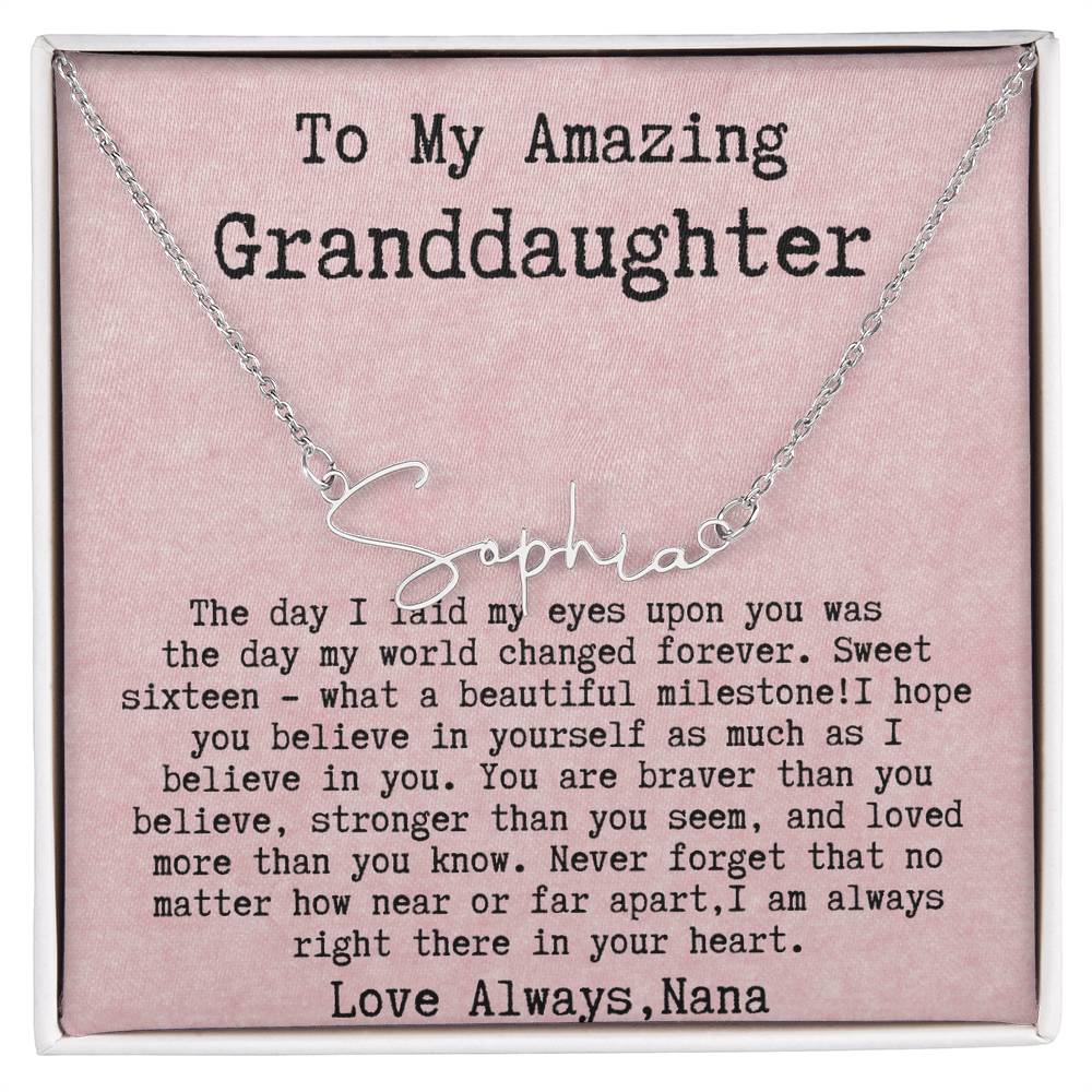 Personalized 16th Birthday Gift for Granddaughter from Nana - Signature Style Name Necklace