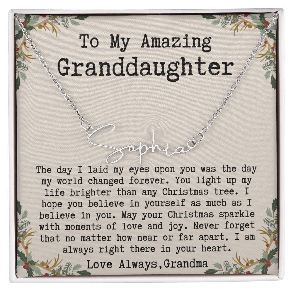 Custom Christmas Gift from Grandma to Granddaughter - Signature Style Name Necklace