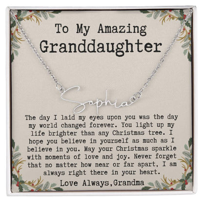 Custom Christmas Gift from Grandma to Granddaughter - Signature Style Name Necklace