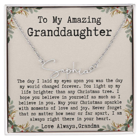Custom Christmas Gift from Grandma to Granddaughter - Signature Style Name Necklace