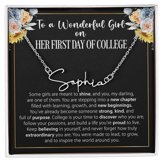 1st Day of College - Signature Style Name Necklace - Custom Gift for Daughter, Granddaughter