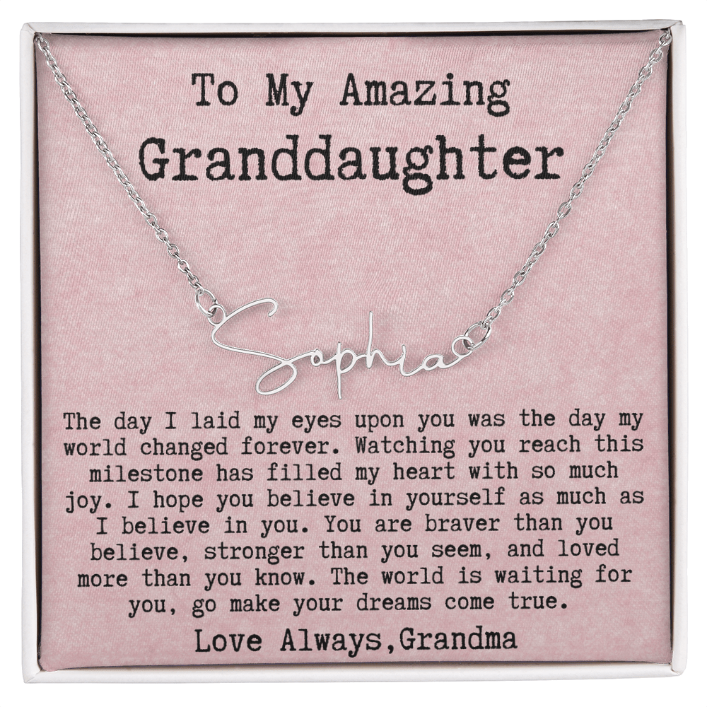 Personalized Graduation Gift from Grandma to Granddaughter -  Signature Style Name Necklace