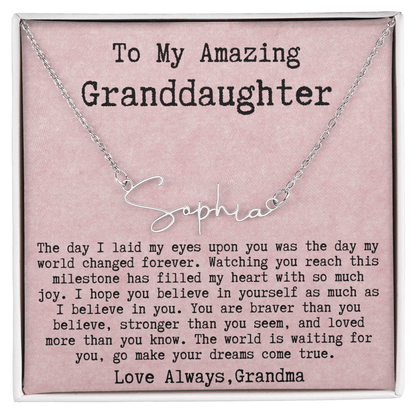 Personalized Graduation Gift from Grandma to Granddaughter -  Signature Style Name Necklace