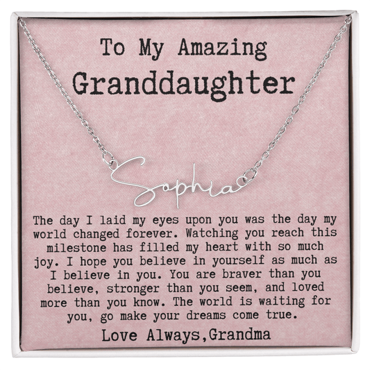 Personalized Graduation Gift from Grandma to Granddaughter -  Signature Style Name Necklace