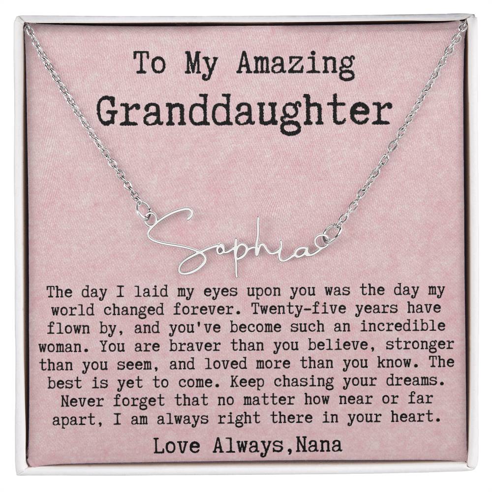 Personalized 25th Birthday Gift from Nana to Granddaughter - Signature Style Name Necklace