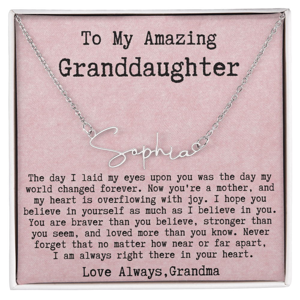 Personalized New Mom Gift from Grandma to Granddaughter - Signature Style Name Necklace