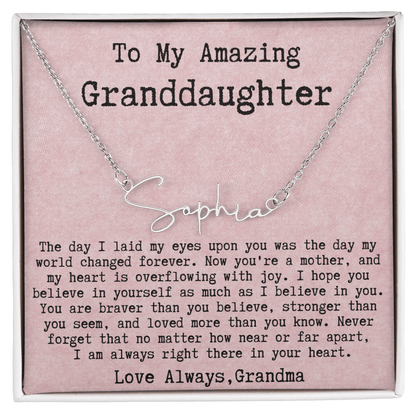 Personalized New Mom Gift from Grandma to Granddaughter - Signature Style Name Necklace